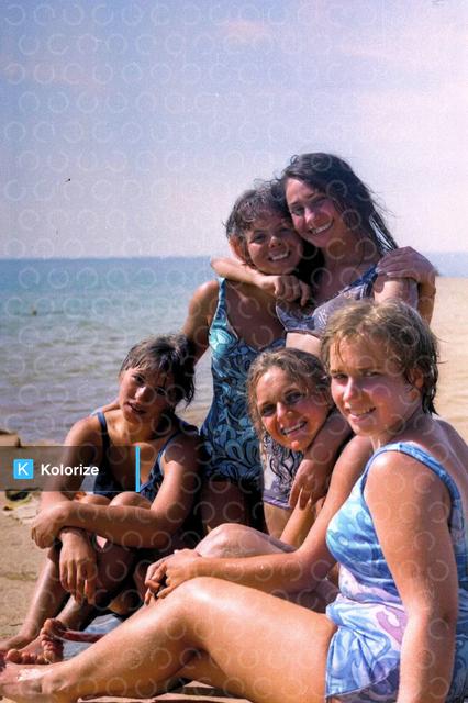 [colorized] Students of the Rostov Civil Engineering Institute (RISI), Gizel-Dere, USSR, September 1972 (photo by Vyacheslav Argenberg)