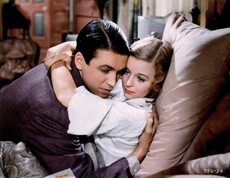 [colorized] Margaret Sullavan and Jimmy Stewart in a still from Next Time We Love (1936), the first of four films they made together.