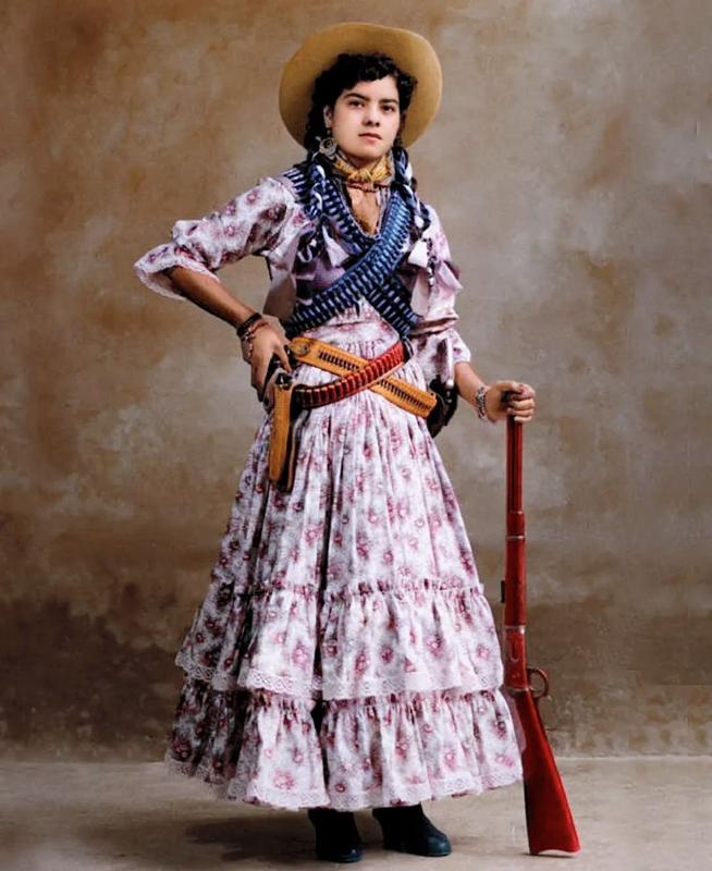 [colorized] A young woman dressed as a Soldadera, Mexico, 1940.