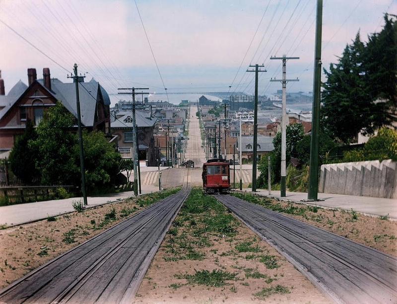 [colorized] Looking down the hill to Fillmore Street, San Francisco, July 1903.