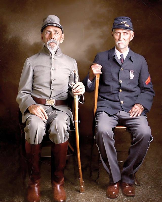 [colorized] Two brothers from West Virginia who fought on opposite sides of the American Civil War in 1910