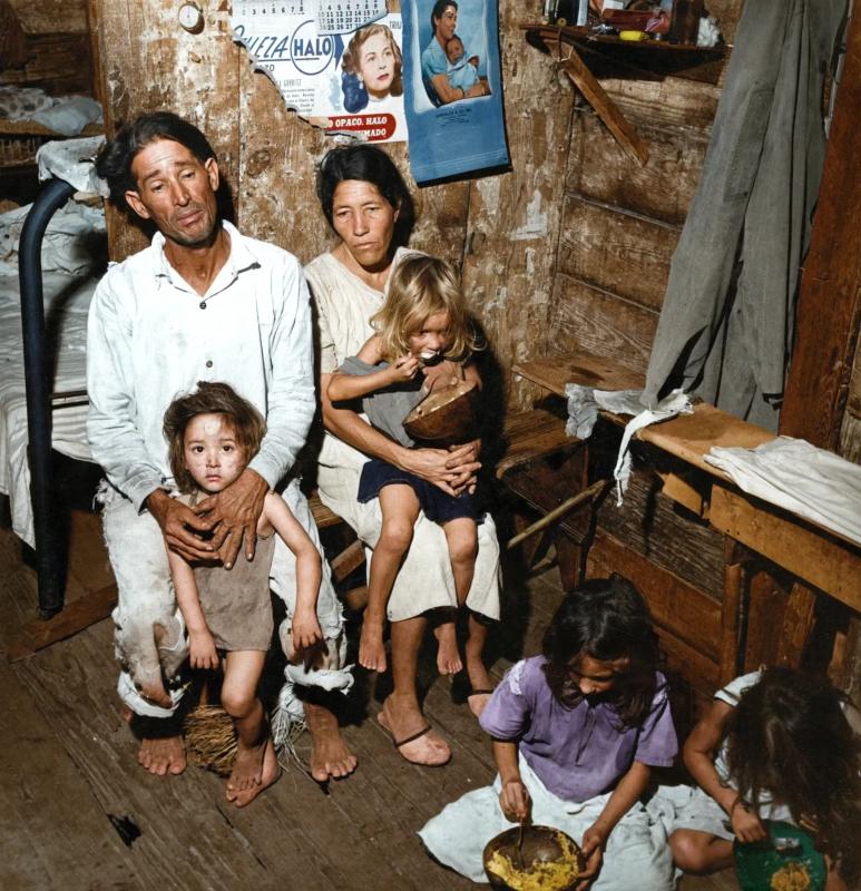 [colorized] Schomburg Center for Research in Black Culture, Photographs and Prints Division, The New York Public Library. "Rural Puerto Rican family of six, 1950s" The New York Public Library Digital Collections. 1952.