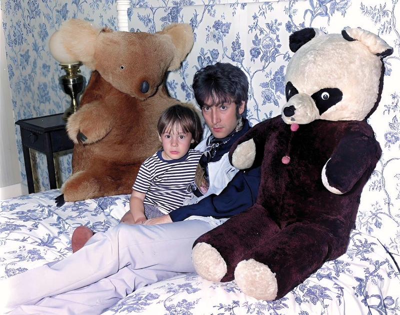 [colorized] John Lennon with his son Julian, at their home in Weybridge, 1967