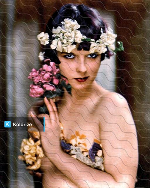 [colorized] Louise and flowers. Portrait by Nickolas Muray, New York 1926.