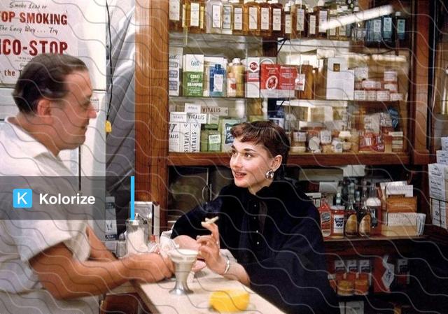 [colorized] audrey hepburn photographed by lawrence fried during the time she was starring in the broadway production of ‘gigi’ in new york city, 1951