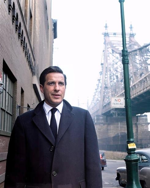 [colorized] John Cassavetes in New York as  'Johnny Staccato', the title character in the NBC series in 1959.