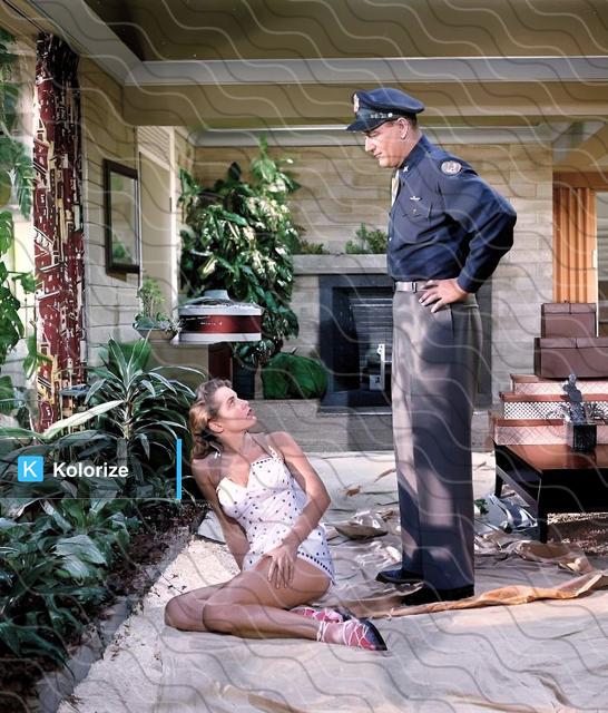 [colorized] Janet Leigh and John Wayne from Jet Pilot (1957)