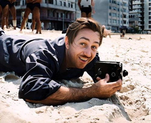 [colorized] Walt Disney filming on a beach in Rio de Janeiro, 1941.