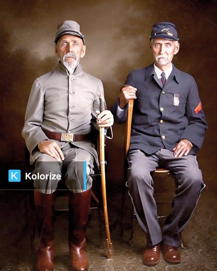 [colorized] Two brothers from West Virginia who fought on opposite sides of the American Civil War in 1910