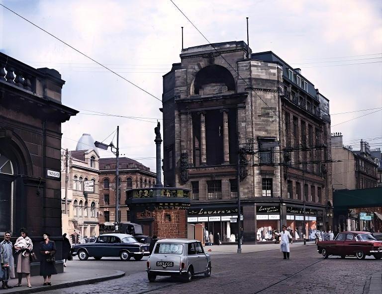 [colorized] The Mercat Building & Mercat Cross, Glasgow, in the 1960s