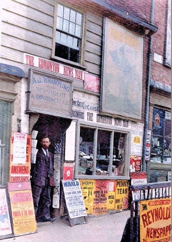 [colorized] A photograph of A J Wrampling located at 242-246 Fore Street in Edmonton, 1902
