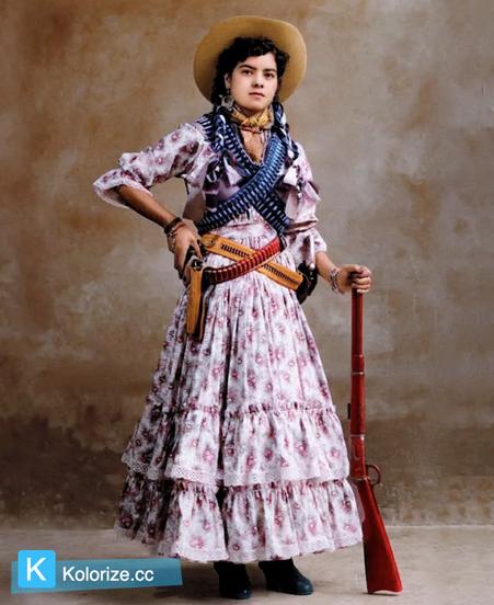 [colorized] A young woman dressed as a Soldadera, Mexico, 1940.