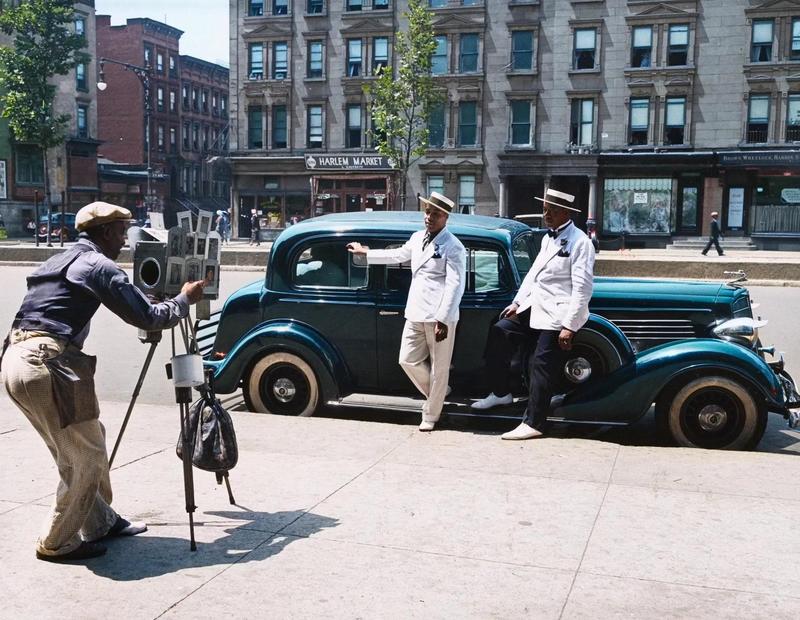 [colorized] Photographer Zack Brown shooting dapper men in Harlem, ca. 1937