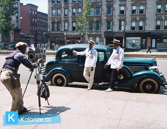 [colorized] Photographer Zack Brown shooting dapper men in Harlem, ca. 1937