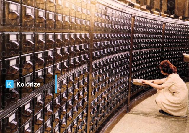 [colorized] 1930, Main Reading Room, Card Catalog, Library of Congress, Washington DC.