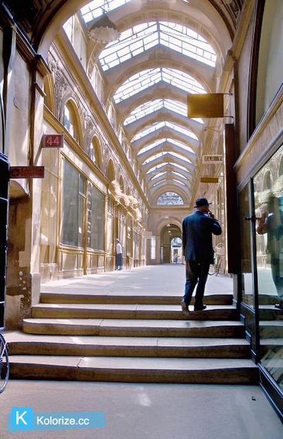 [colorized] Vivienne Gallery, Paris, 1957.