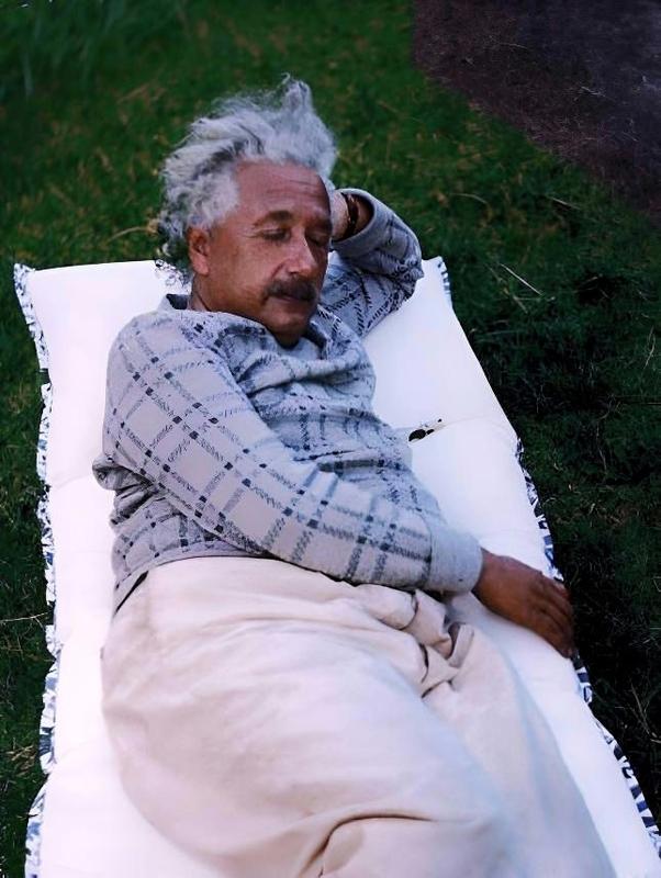 [colorized] Albert Einstein taking a nap in his yard in Berlin, Germany, 1933.