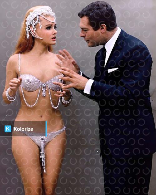 [colorized] Pamela Tiffin & Marcello Mastroianni (1965)