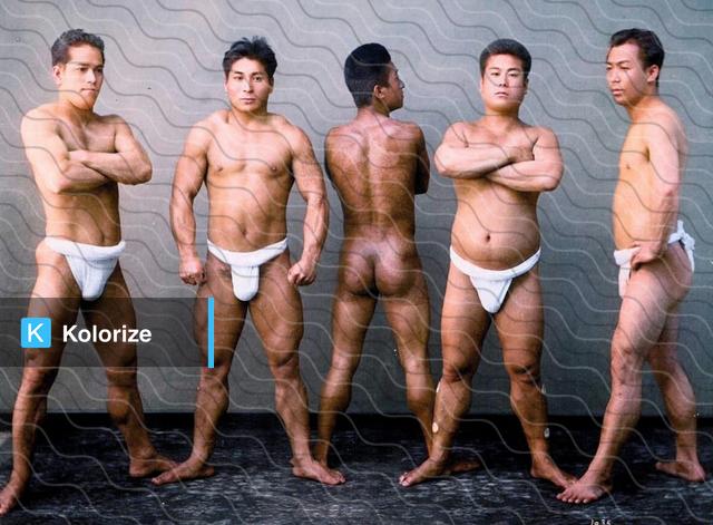 [colorized] Japanese sumo wrestlers in 1885.