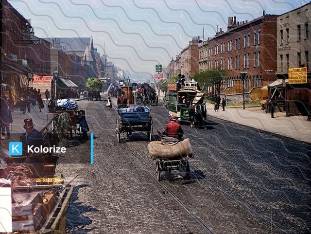 [colorized] A view of the Old Kent road taken in the 1890s
