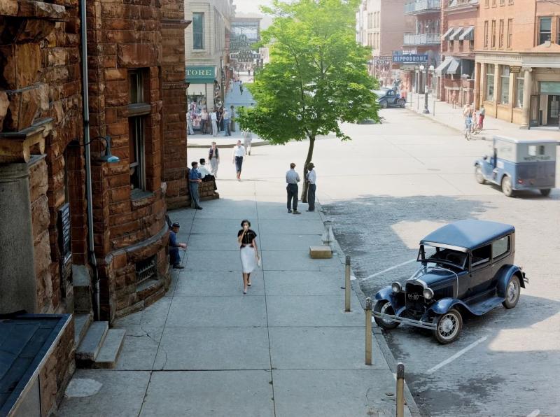 [colorized] Title Shady side of main street. Elkins, West Virginia Names Vachon, John, 1914-1975, photographer Created / Published 1939 June. 