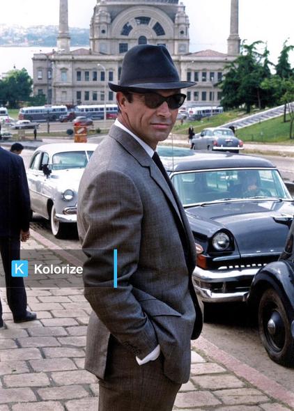 [colorized] Sean Connery on location in Istanbul during filming of From Russia with Love (1963)