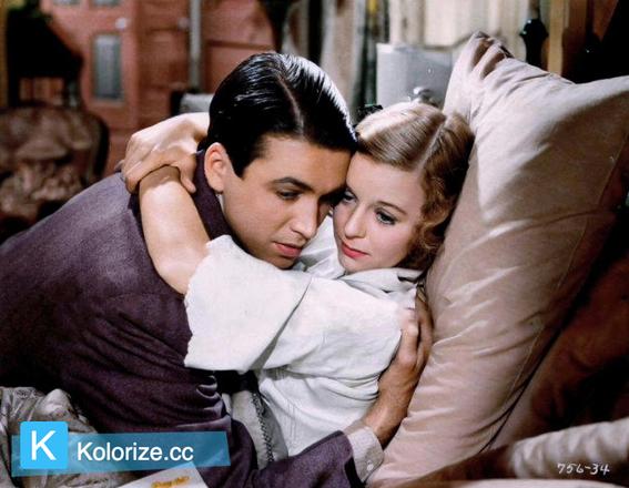 [colorized] Margaret Sullavan and Jimmy Stewart in a still from Next Time We Love (1936), the first of four films they made together.